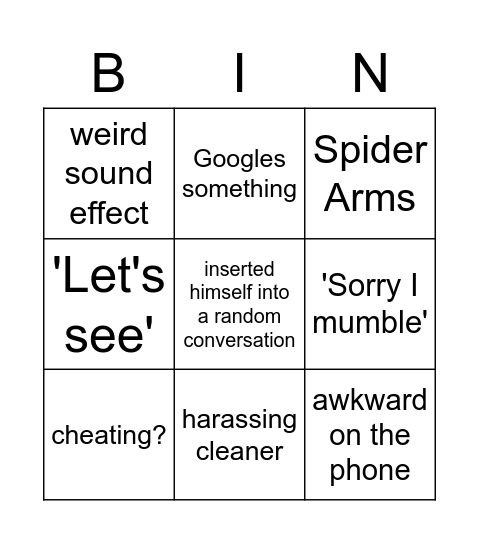 Adam Bingo Card