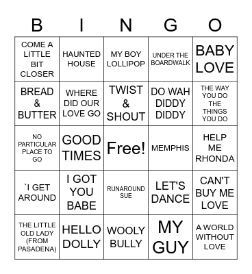 60's Cover All Bingo Card