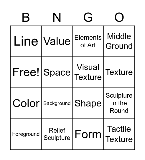 Elements and Cardboard Bingo Card