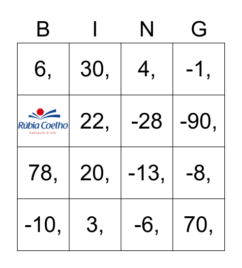 BINGO COM NUMEROS INTEIROS Bingo Card