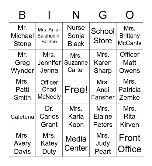 WHHS Administrators Bingo Card
