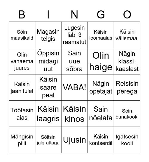 SÕBRA SUVEBINGO kui OM ei toimu Bingo Card