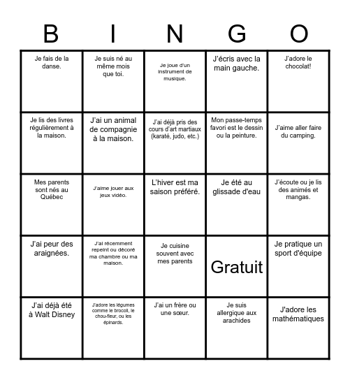 !BINGO HUMAIN! Bingo Card