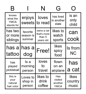 Get To Know Me Bingo Card