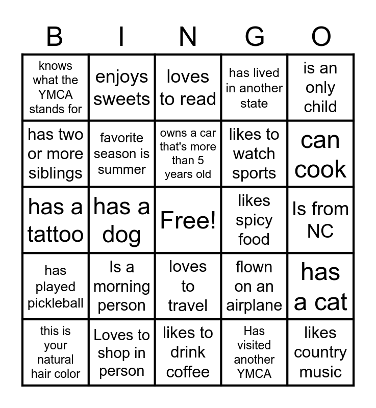 Get To Know Me Bingo Card