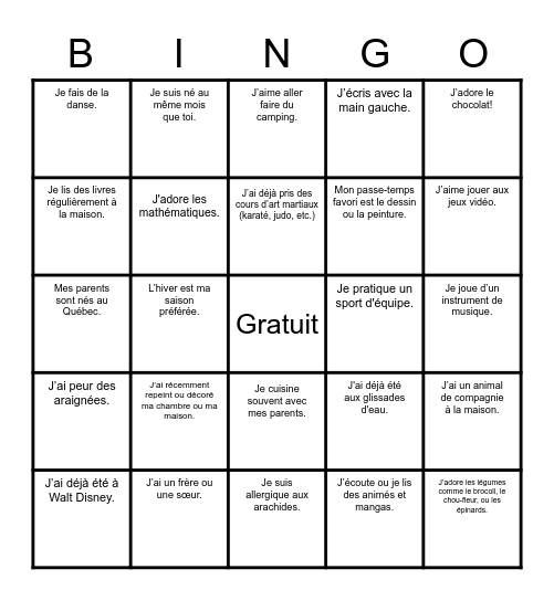 !BINGO HUMAIN! Bingo Card