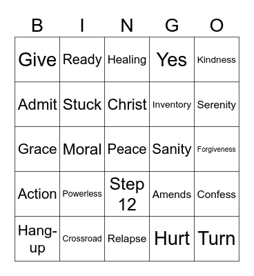 Celebrate Recovery Bingo Card