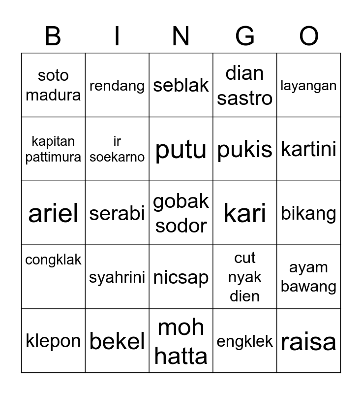 yu2 Bingo Card