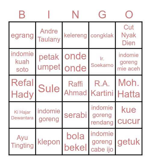 W Bingo Card