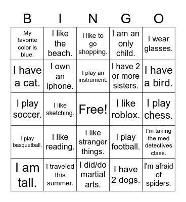 Getting to know each other Bingo Card