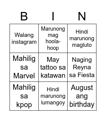 Untitled Bingo Card