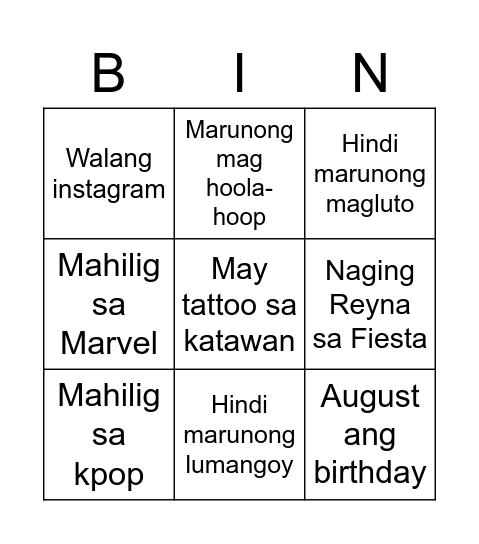 Untitled Bingo Card