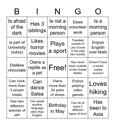 Icebreaker Bingo Card