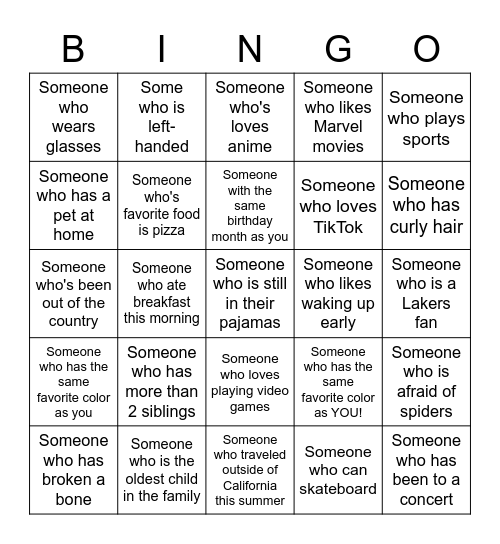 Human Bingo Card