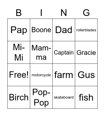 Gus' Bingo Card