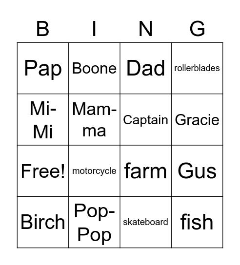 Gus' Bingo Card