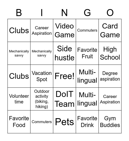 Student Leaders Bingo Card