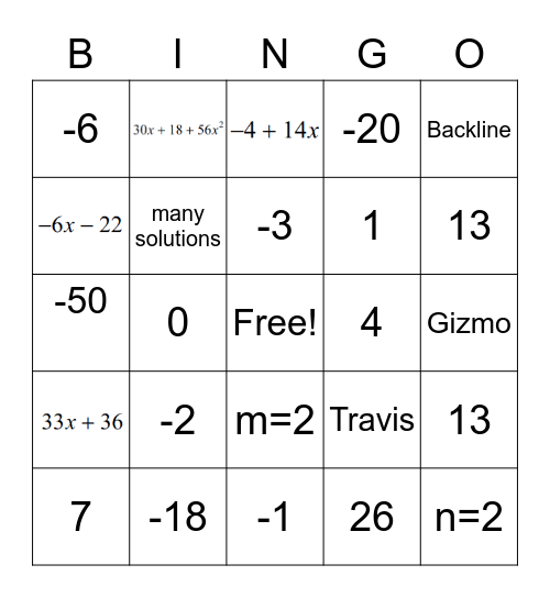 1.1-1.5 Bingo Card