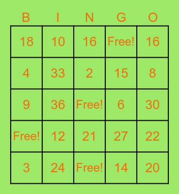 Multiplication 2,3 Bingo Card