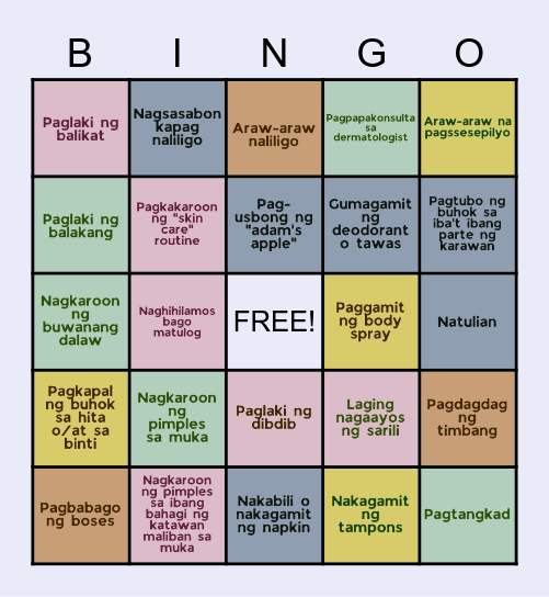 Ang Aking Mga Karanasan Bingo Card