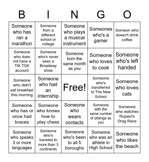 RA Bingo Card