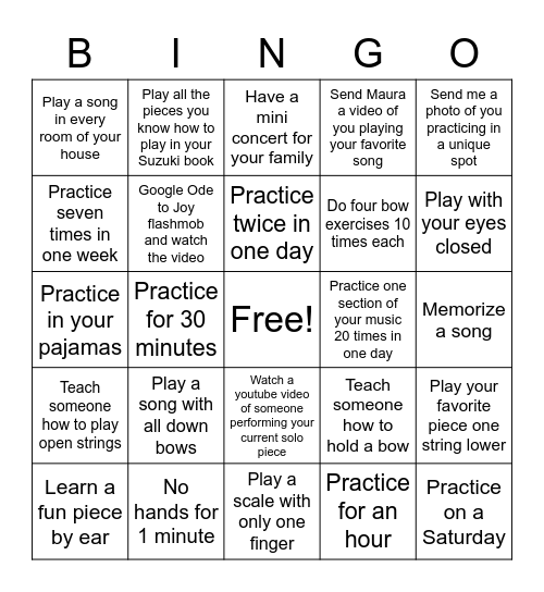 Practice Bingo 2 Bingo Card