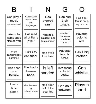Find Someone Who! Bingo Card