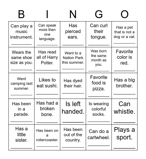 Find Someone Who! Bingo Card