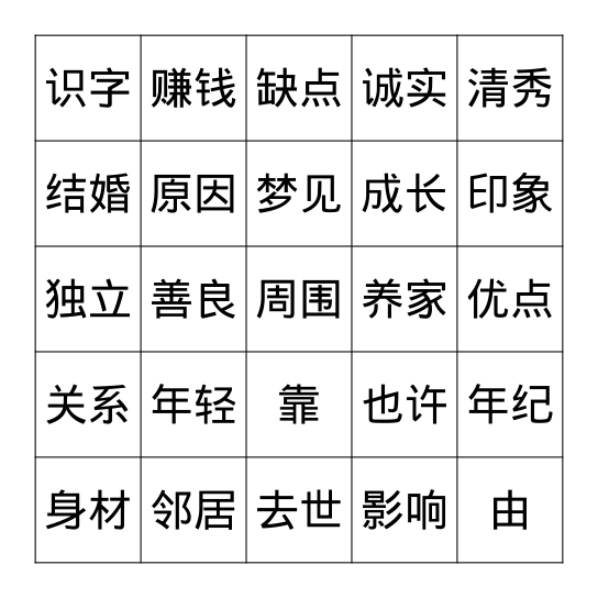 MYP3 我的奶奶 Bingo Card