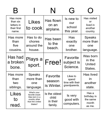 Untitled Bingo Card