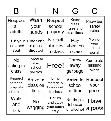 PBIS Bingo Card