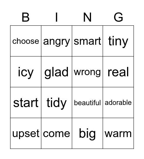 Synonyms Bingo Card