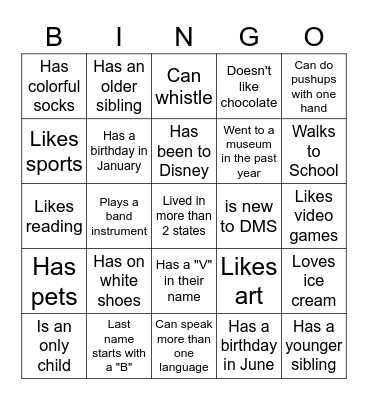 Middle School BINGO: Find someone who... Bingo Card