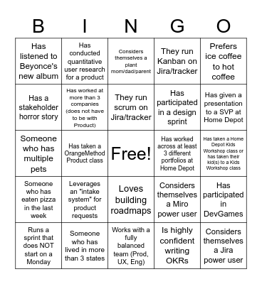 Product Networking Bingo Card