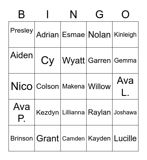 Mrs. Couts' SWEET Class Bingo Card