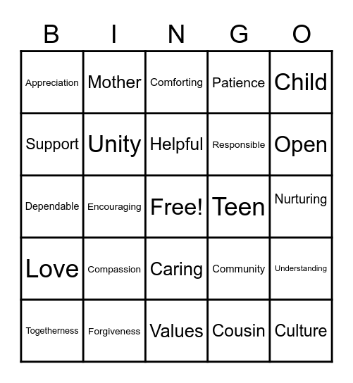 Family Bingo 2 Bingo Card