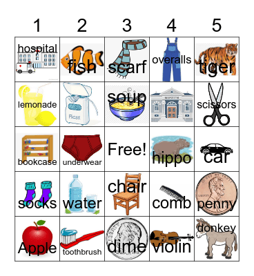 Semantic Feature BINGO Card