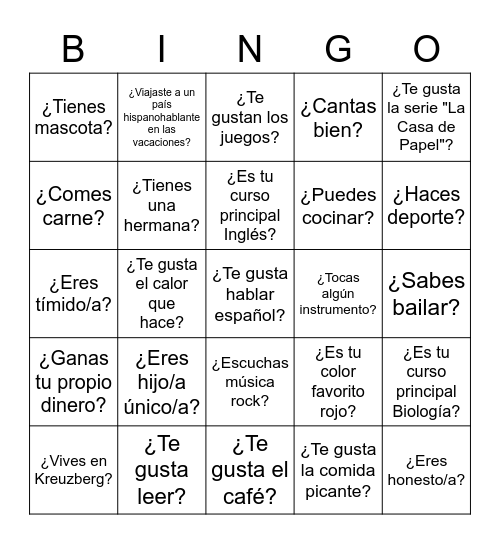 Anota el nombre de la persona que responde con "sí". Bingo Card