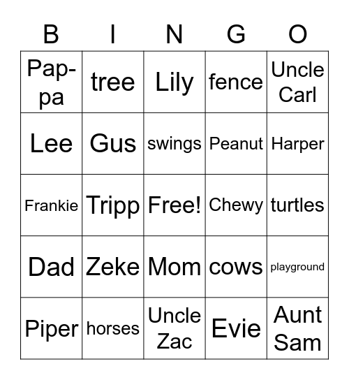 Our Bingo Game Bingo Card
