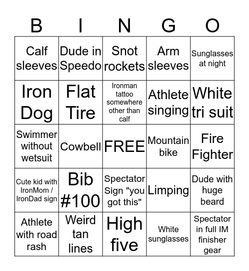 Ironman Bingo Card