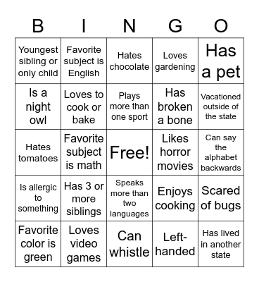 Untitled Bingo Card