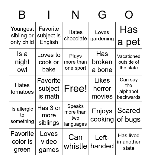Untitled Bingo Card