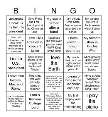 Teacher Scavenger Hunt Bingo Card