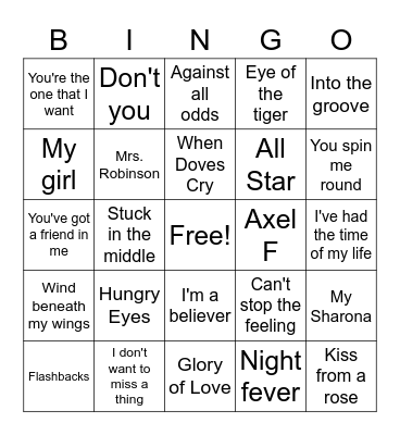 Hits from the movies Bingo Card