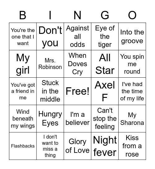 Hits from the movies Bingo Card