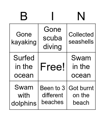 Summer beach! Bingo Card