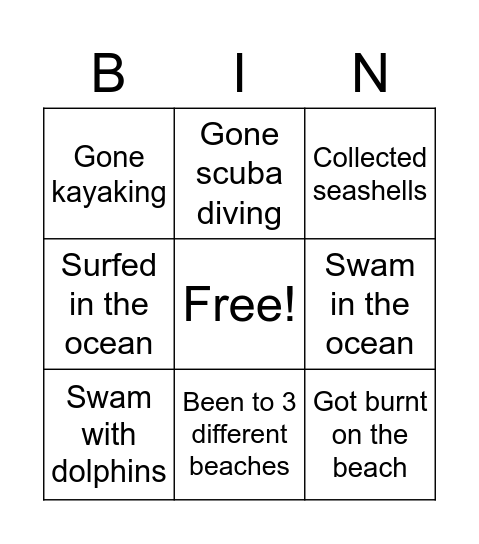 Summer beach! Bingo Card