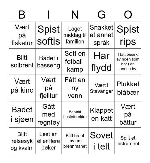 Sommerbingo Card