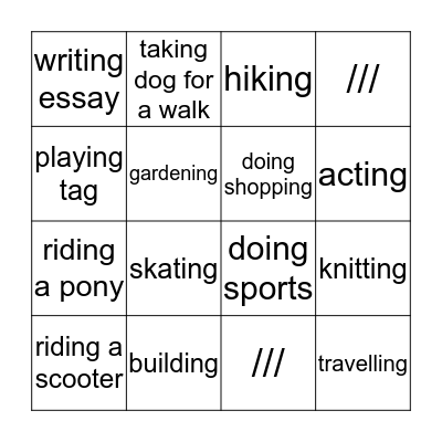 hobby Bingo Card
