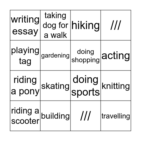 hobby Bingo Card